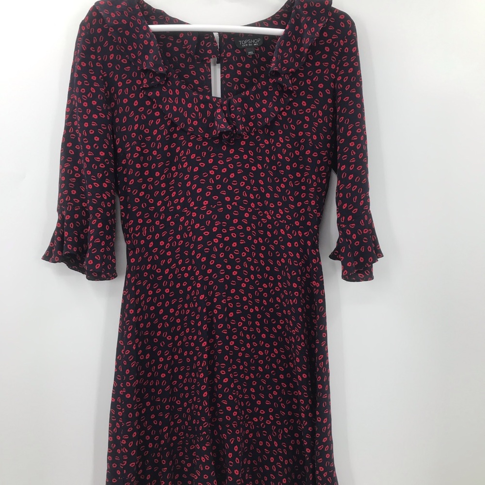 Topshop red lips print three quarter sleeve mini dress